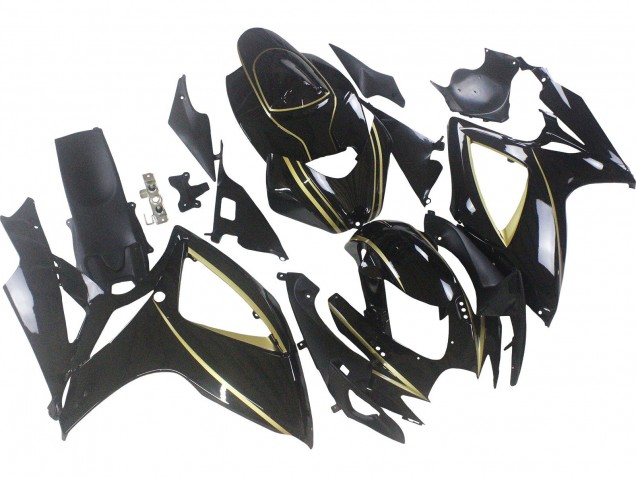 2006-2007 Suzuki GSXR 600 / GSXR 750 Motorcycle Fairings - Glossy Black Gold Stripe Australia