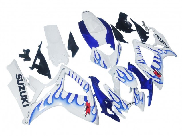 2006-2007 Suzuki GSXR 600 / GSXR 750 Motorcycle Fairings - White Blue Flame Australia