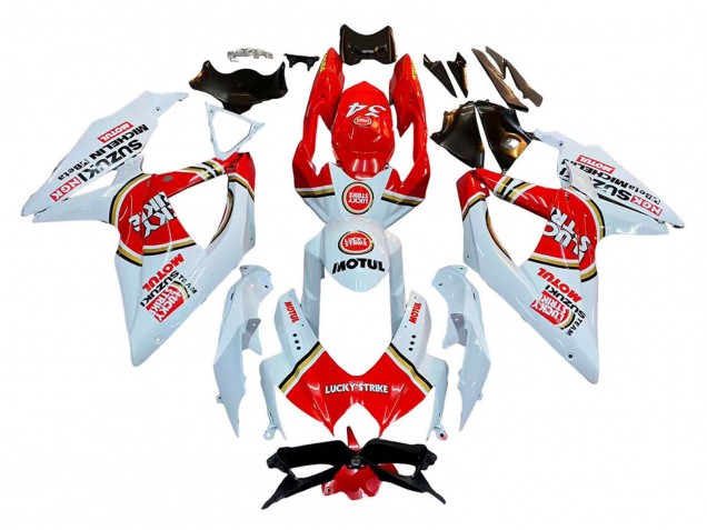 2008-2010 Suzuki GSXR 600 / GSXR 750 Motorcycle Fairings - White Red Motul Lucky Strike Australia