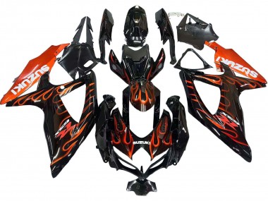 Affordable 2008-2010 Suzuki GSXR 600 / GSXR 750 Motorcycle Fairings - Glossy Black Orange Flame Australia