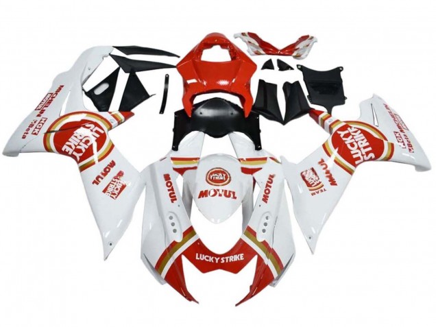 2008-2010 Suzuki GSXR 600 / GSXR 750 Motorcycle Fairings - White Red Lucky Strike Australia