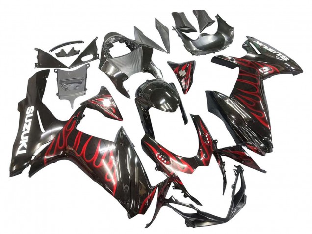 2011-2024 Suzuki GSXR 600 / GSXR 750 Motorcycle Fairings - Glossy Black Red Flame Australia