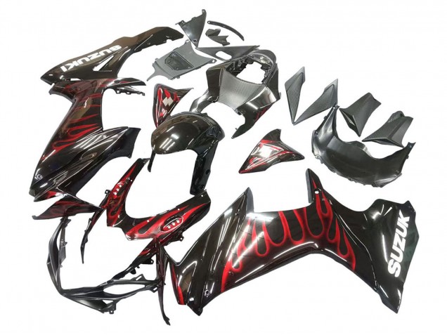 2011-2024 Suzuki GSXR 600 / GSXR 750 Motorcycle Fairings - Glossy Black Red Flame Australia