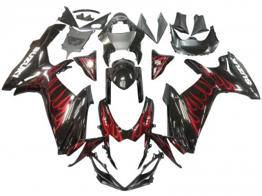 Affordable 2011-2024 Suzuki GSXR 600 / GSXR 750 Motorcycle Fairings - Glossy Black Red Flame Australia