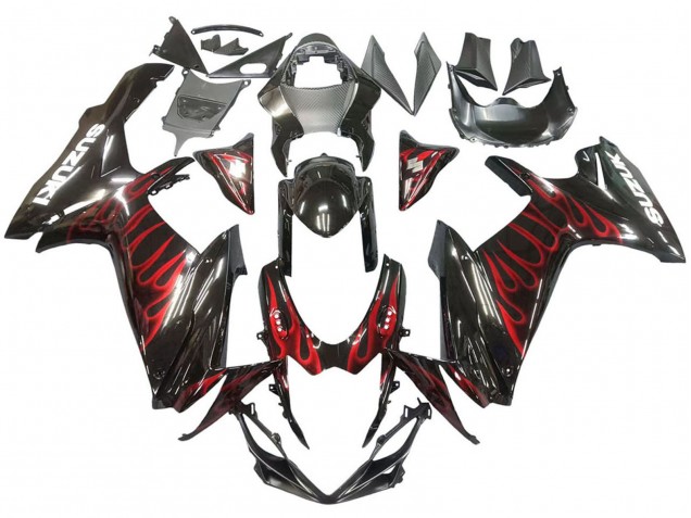 2011-2024 Suzuki GSXR 600 / GSXR 750 Motorcycle Fairings - Glossy Black Red Flame Australia