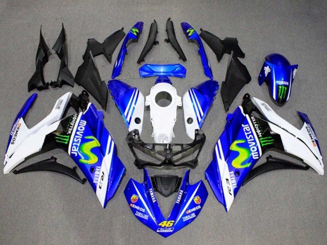 2015-2018 Yamaha YZF R3/R25 Motorcycle Fairings - White Blue Green MoviStar Monster Australia