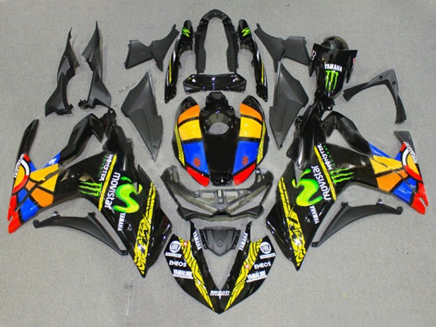 2015-2018 Yamaha YZF R3/R25 Motorcycle Fairings - Glossy Black Yellow White Blue ENEOS Monster MoviStar Color Wheel Australia