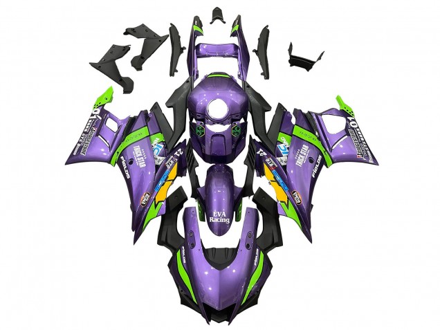 2019-2021 Yamaha YZF R3/R25 Motorcycle Fairings - Purple Green White EVA Racing Australia