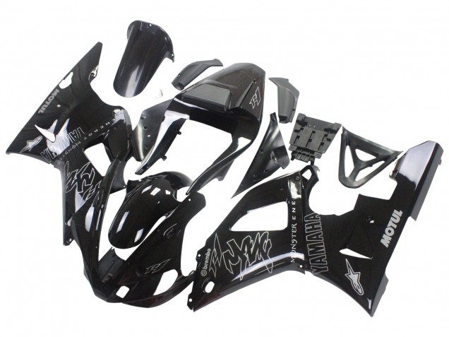 2000-2001 Yamaha YZF 1000 R1 Motorcycle Fairings - Glossy Black White Monster Motul Australia