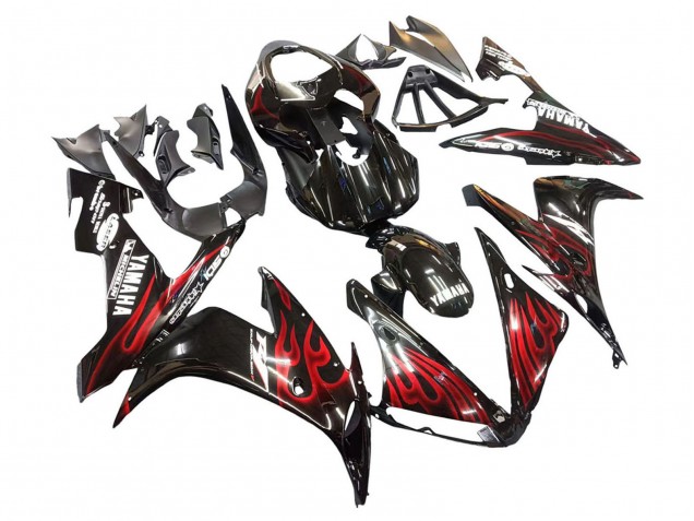 2004-2006 Yamaha YZF 1000 R1 Motorcycle Fairings - Glossy Black Red Flame Australia