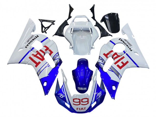 1998-2002 Yamaha YZF 600 R6 Motorcycle Fairings - White Blue Red Fiat 99 Australia