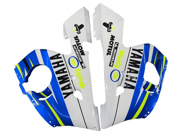 1998-2002 Yamaha YZF 600 R6 Motorcycle Fairings - White Blue Neon Yellow Fiat Motul Michelin Australia