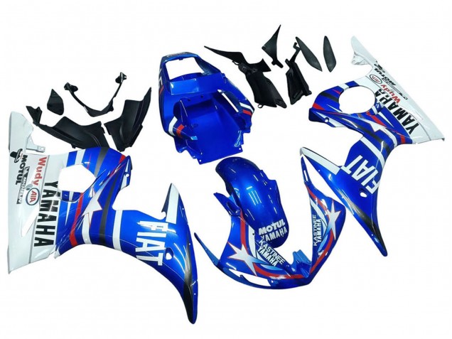 2003-2004 Yamaha YZF R6 Motorcycle Fairings - White Blue Fiat Motul Kastinee Australia
