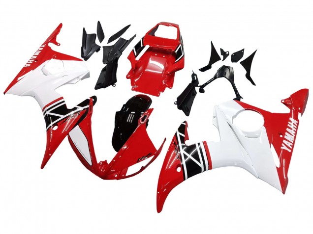 2003-2004 Yamaha YZF R6 Motorcycle Fairing - White Red Glossy Black Australia