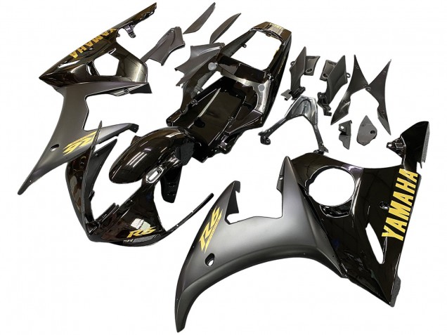 2003-2004 Yamaha YZF R6 Motorcycle Fairings - Glossy Black Matte Black Gold Decals Australia