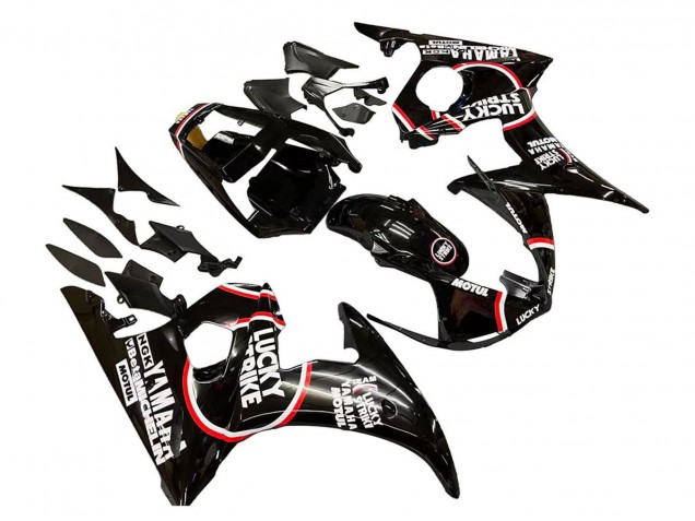 2003-2004 Yamaha YZF R6 Motorcycle Fairings - Glossy Black Red White Lucky Strike Motul Australia