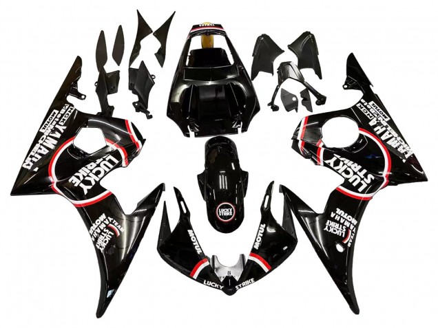 2003-2004 Yamaha YZF R6 Motorcycle Fairings - Glossy Black Red White Lucky Strike Motul Australia