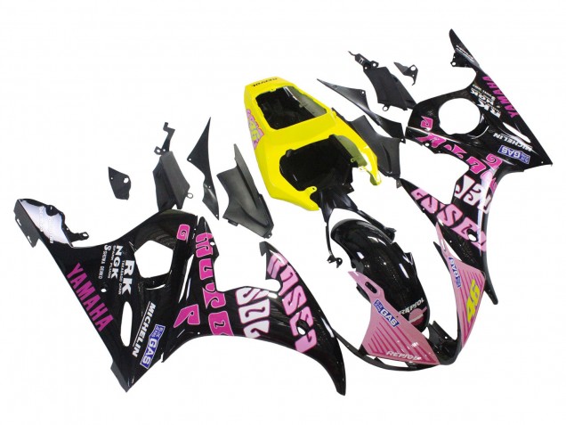 2003-2004 Yamaha YZF R6 Motorcycle Fairings - Yellow Pink Glossy Black Rossi Repsol 46 Australia