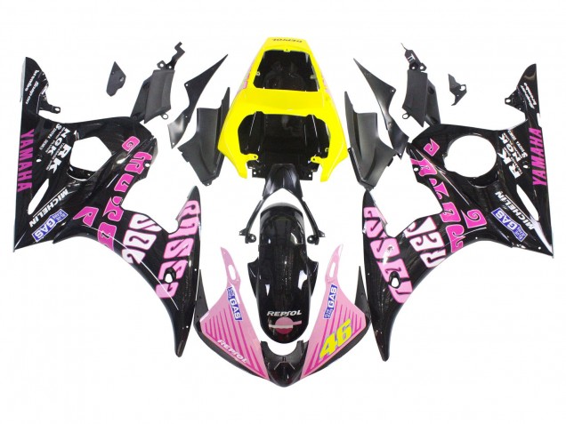 2003-2004 Yamaha YZF R6 Motorcycle Fairings - Yellow Pink Glossy Black Rossi Repsol 46 Australia