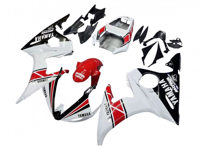 2003-2004 Yamaha YZF R6 Motorcycle Fairings - White Red Glossy Black Motul Australia