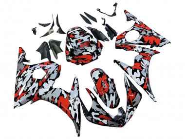 Affordable 2003-2004 Yamaha YZF R6 Motorcycle Fairings - Black Red Grey Camouflage Australia