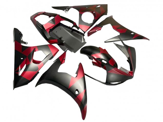 2005 Yamaha YZF 600 R6 Motorcycle Fairings - Matte Black Red Geometric Australia