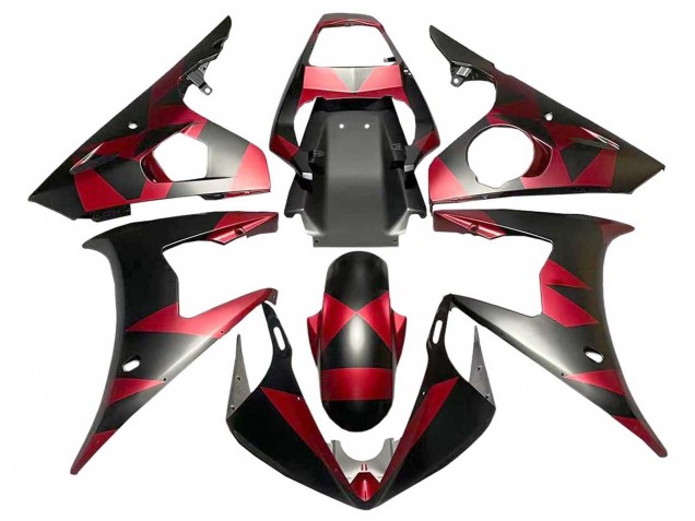 2005 Yamaha YZF 600 R6 Motorcycle Fairings - Matte Black Red Geometric Australia