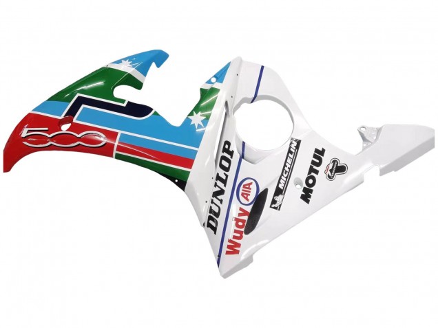 2005 Yamaha YZF 600 R6 Motorcycle Fairings - Light Blue White Green Red Kastinee Dunlop Motul Australia