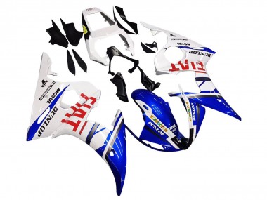 Affordable 2005 Yamaha YZF 600 R6 Motorcycle Fairings - White Blue Dunlop Fiat Motul Australia