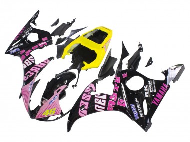 Affordable 2005 Yamaha YZF 600 R6 Motorcycle Fairings - Black Pink Yellow Repsol 46 Australia