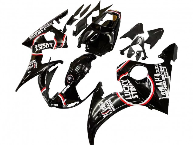 2005 Yamaha YZF 600 R6 Motorcycle Fairings - Glossy Black White Lucky Strike Motul Australia