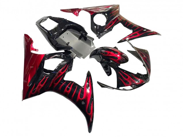 2005 Yamaha YZF 600 R6 Motorcycle Fairings - Black with Red Flame Australia