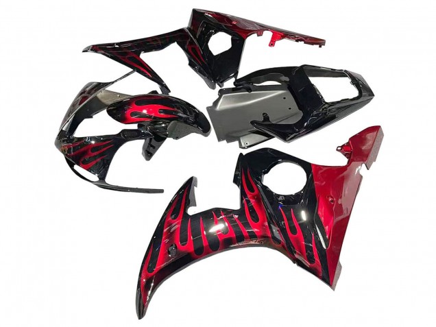2005 Yamaha YZF 600 R6 Motorcycle Fairings - Black with Red Flame Australia