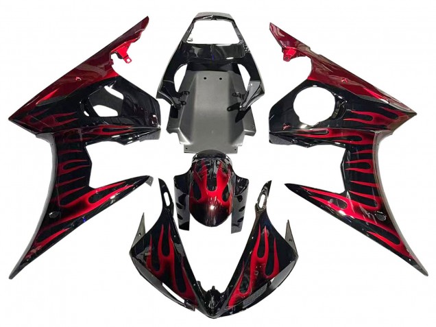 2005 Yamaha YZF 600 R6 Motorcycle Fairings - Black with Red Flame Australia