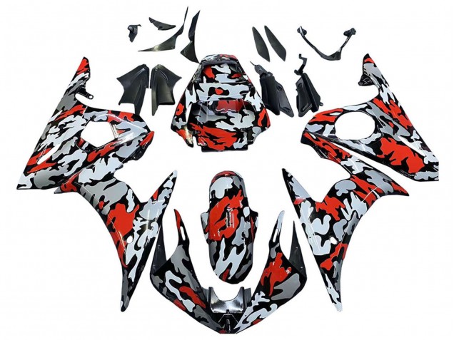 2005 Yamaha YZF 600 R6 Motorcycle Fairings - Black Red Grey Camouflage Australia