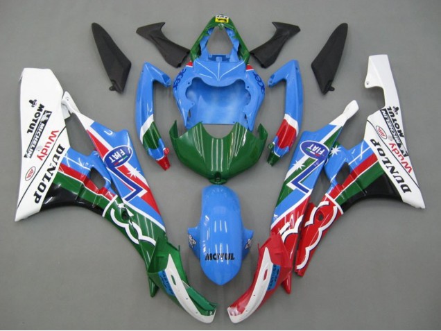 2006-2007 Yamaha YZF 600 R6 Motorcycle Fairings - Blue Green White Red Dunlop Michelin Motul Australia
