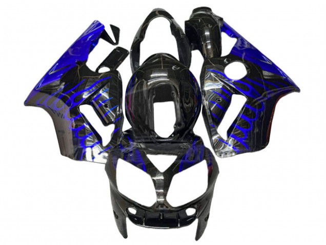 2000-2001 Kawasaki ZX12R Motorcycle Fairings - Glossy Black Blue Flame Australia