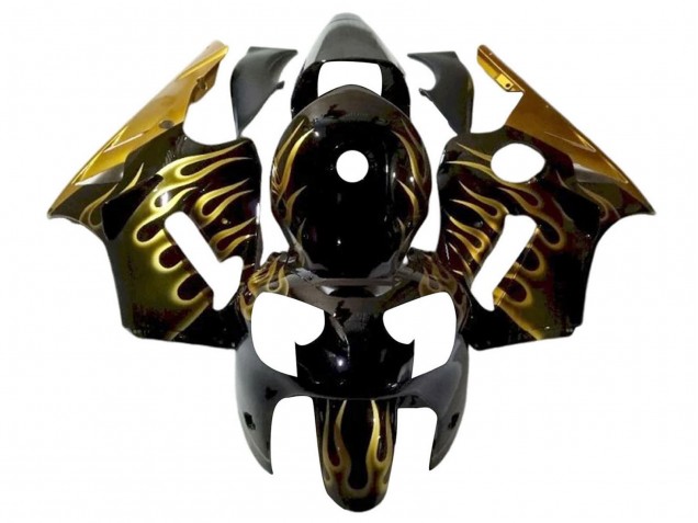 2000-2001 Kawasaki ZX12R Motorcycle Fairings - Glossy Black Gold Flame Australia