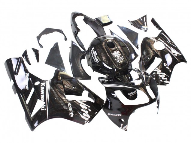 2000-2001 Kawasaki ZX12R Motorcycle Fairings - Glossy Black White Elf Snow Australia