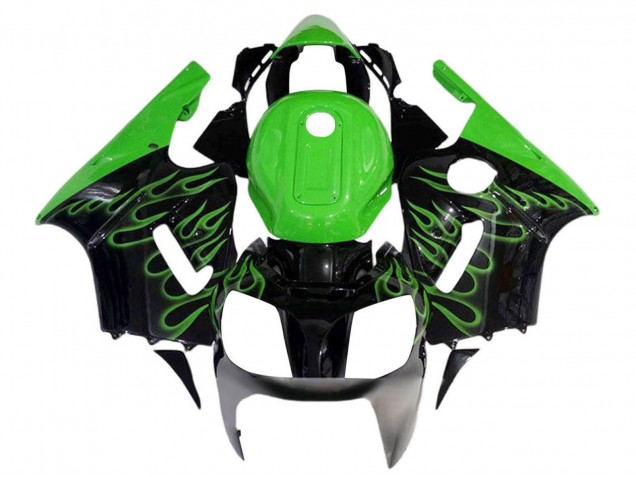 2002-2006 Kawasaki ZX12R Motorcycle Fairings - Glossy Black Green Flame Australia