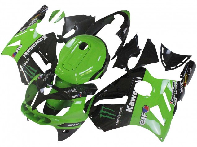 2002-2006 Kawasaki ZX12R Motorcycle Fairing - Green Glossy Black Elf Touch4 Monster Australia