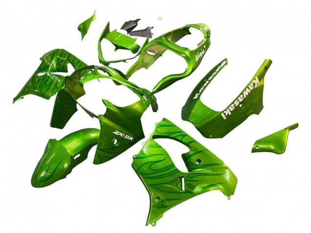 2000-2001 Kawasaki ZX9R Motorcycle Fairings - Green Flame Australia