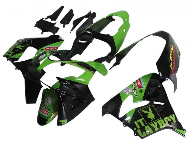 2000-2001 Kawasaki ZX9R Motorcycle Fairings - Green Black Playboy DENSO Australia