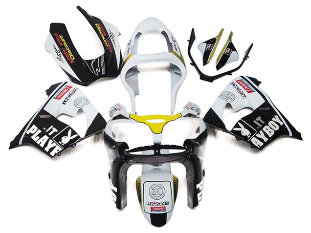 2000-2001 Kawasaki ZX9R Motorcycle Fairings - White Yellow Glossy Black Playboy Australia