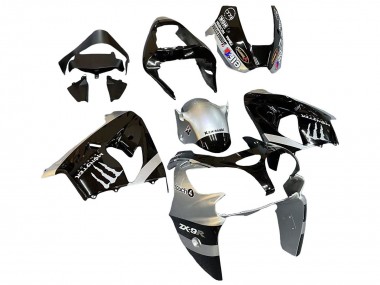 Affordable 2002-2003 Kawasaki ZX9R Motorcycle Fairings - Silver Glossy Black Monster Elf Australia