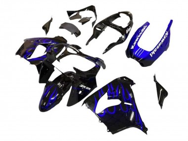 Affordable 2002-2003 Kawasaki ZX9R Motorcycle Fairings - Black White with Blue Flame Australia