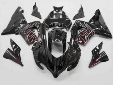 Affordable 2004-2005 Kawasaki ZX10R Motorcycle Fairings - Black Red White Flame Australia