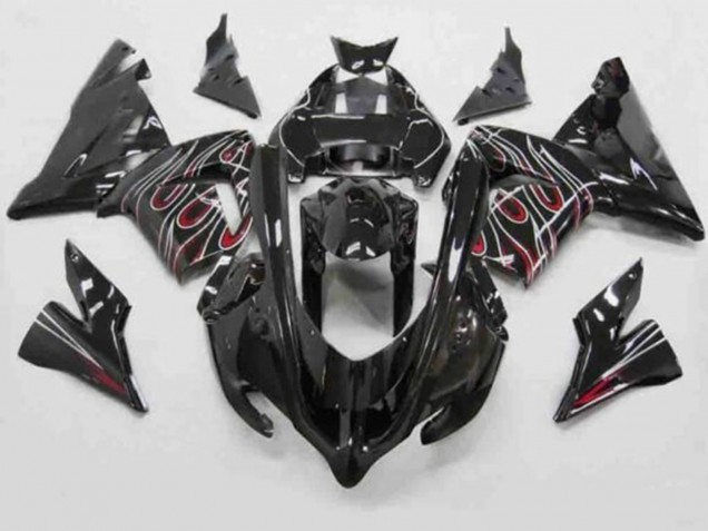 2004-2005 Kawasaki ZX10R Motorcycle Fairings - Black Red White Flame Australia