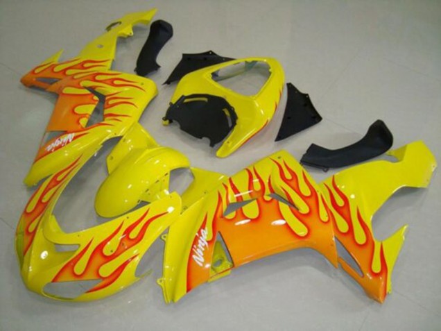 2006-2007 Kawasaki ZX10R Motorcycle Fairings - Yellow Orange Flame Australia
