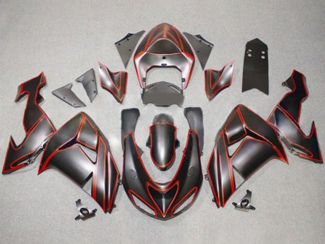 2006-2007 Kawasaki ZX10R Motorcycle Fairings - Matte Black Red Pinstripe Australia